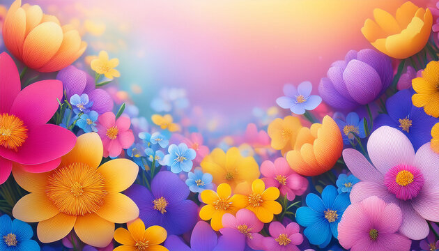 colorful floral background illustration for spring flower designs and springtime season themed graphic projects
