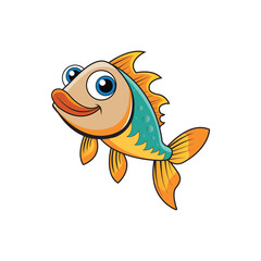 Colorful cartoon fish with big eyes and a happy smile, perfect for kids&rsquo; designs, underwater illustrations, marine life projects, educational materials, aquarium themes, and playful ocean art.
