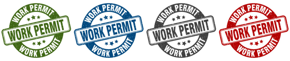 work permit stamp. work permit round stamp set isolated on white background