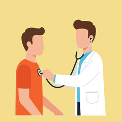 Doctor Checks Patient Heart with Stethoscope in Clinic