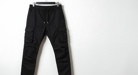 Stylish black cargo pants displayed against a clean white background, ready to wear