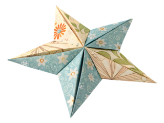Beautiful floral origami star decoration brings festive charm and handmade elegance to any celebration, Isolated on white background.