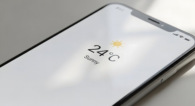 Close-up of a smartphone displaying weather information.