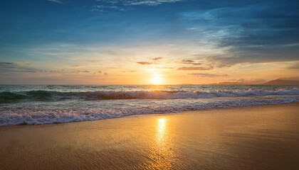 serene sunset beach golden sand ocean waves and tranquil sky
