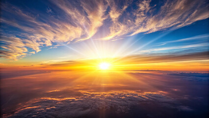 Obraz premium Vibrant Sunrise Over Clouds With Sunburst Rays And Dramatic Sky dawn