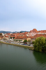 Fototapeta premium Panoramic view of Maribor city in Slovenia with the Drava River