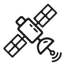 An isolated black silhouette of sattelitte icon 