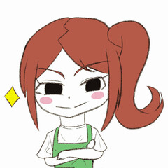 エプロンをつけた女の子が得意気に笑っている