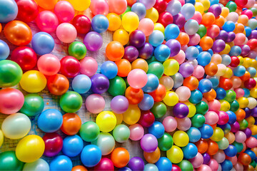 Obraz premium Many colorful balloons decorated wall as background
