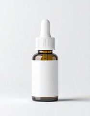 Amber Dropper Bottle with White Label on White Background for Beauty and Health Products