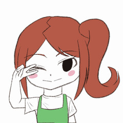エプロンをつけた女の子がウインクしている