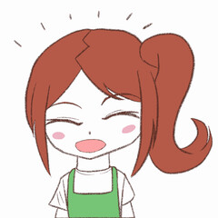 エプロンをつけた女の子が笑っている