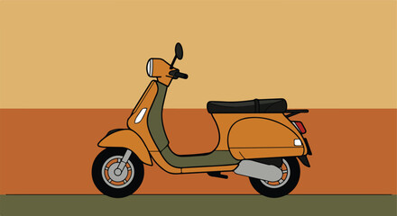 Classic scooter stands idle on painted background in stylized graphic art