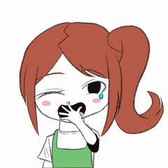 エプロンをつけた女の子があくびをしている