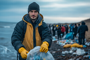 Participants collect trash along the shoreline, promoting environmental awareness and ecological preservation in the community