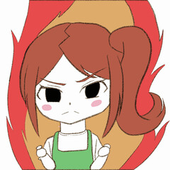 エプロンをつけた女の子がやる気を出している