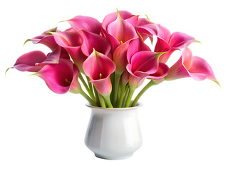 Obraz premium Elegant Pink Calla Lilies in White Vase: Stunning Floral Arrangement isolated on white background ,PNG. AI Generated.
