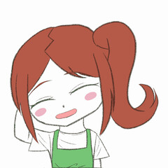 エプロンをつけた女の子が照れている