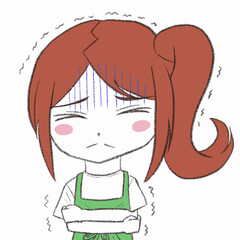 エプロンをつけた女の子が震えている