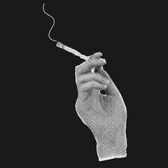 Halftone hand with cigarette,smoking concept,trendy collage element