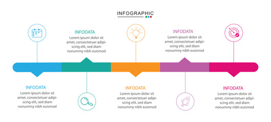 Obraz premium Business Timeline 5 Years Infographic Design Template for Business. Presentation, Milestones, Anniversary, Plan and Project. Vector Illustration.