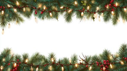 Festive Pine Branches with Twinkling Lights and Berries Decoration