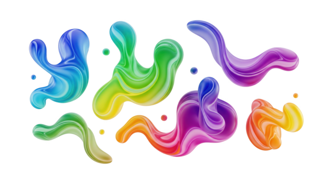 Colorful Liquid Gradient Shapes on Black Background, Fluid Art Style