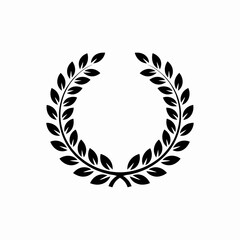 Black laurel wreath silhouette isolated on white background