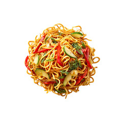 Delicious Asian Noodles with Bell Peppers and Cucumbers - Overhead Shot