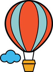 Fototapeta premium cartoon hot air balloon doodle clipart on transparent background