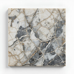 High-Resolution Marble Texture Slab with Gold and Gray Veins Isolated on White Background
