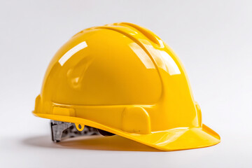 Fototapeta premium Yellow hard hat safety equipment on white background construction worker protection