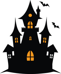 Halloween Haunted House Silhouette Clipart on Transparent Background