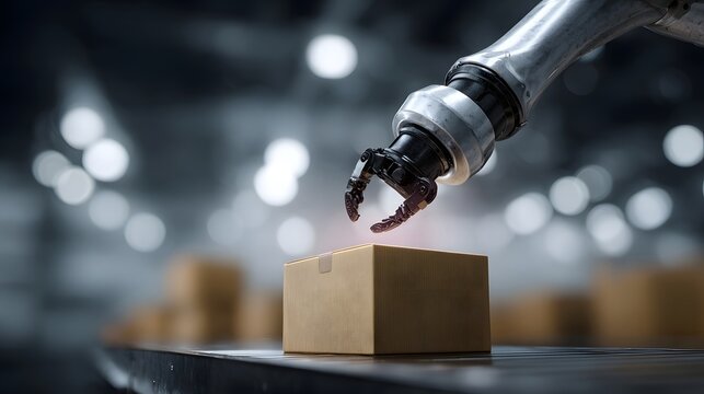 A robotic arm sorting packages in a smart warehouse powered by in logistics - Powered by Adobe