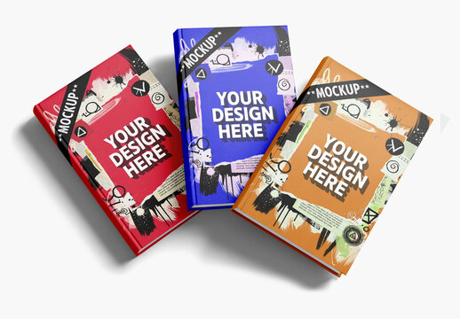 three hardcover books mockup
