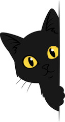 Curious Black Cat Peeking Corner Illustration