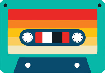 Naklejka premium retro cassette tape colorful icon clipart on transparent background