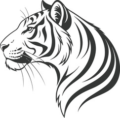 Artistic Tiger Head PNG with Transparent Background Featuring Flowing Stripes and Expressive Contours for Tattoos, Logos, and Nature-Themed Design Templates