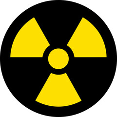 Fototapeta premium A bold radioactive warning symbol in yellow and black, useful for industrial, science, or dystopian-themed designs.