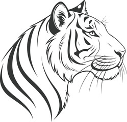 Stylized Tiger Head PNG with Transparent Background Featuring Bold Stripes and Clean Linework for Logos, Tattoos, and Wildlife Design Assets