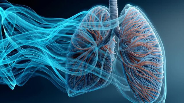 Influenza lung protection concept ,Vibrant Lungs Anatomy Flowing Air and Oxygen Exchange for Optimal Respiratory Health