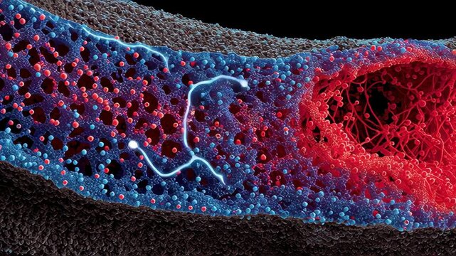 Exploring Microscopic World Vibrant Cross Section of Biological Tissue with Cellular Structures and Blood Vessels Stunning Detail