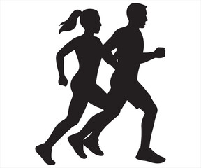 Obraz premium Fitness Running Couple Silhouette Icon