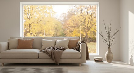 Autumn Window View Living Room