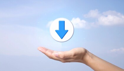 3D download icon floating above a hand