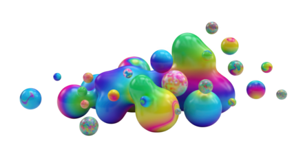 Iridescent Spheres and Blobs: A Vivid Rainbow-Colored Abstract Rendering
