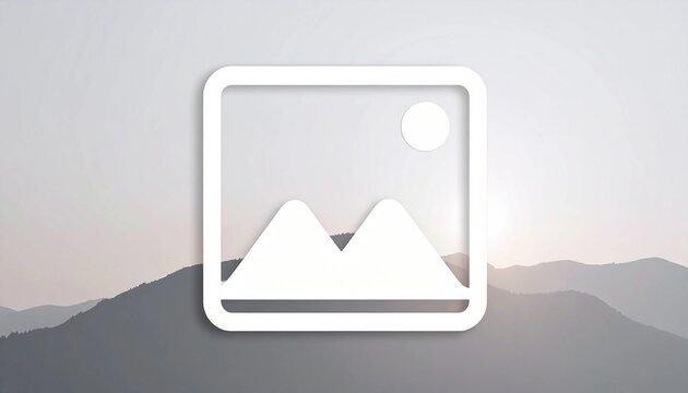 Generic placeholder image icon with mountain silhouette and sun, default image thumbnail symbol, minimal graphic template for media, website, gallery or digital content mockup

