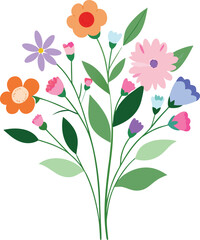 Watercolor wildflower bouquet clipart on transparent background