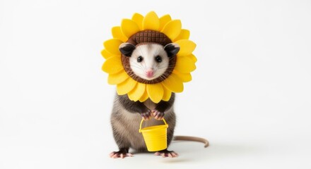 Fototapeta premium opossum dressed as a sunflower, Halloween costume, flower costume