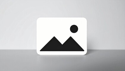 Generic placeholder image icon with mountain silhouette and sun, default image thumbnail symbol, minimal graphic template for media, website, gallery or digital content mockup

